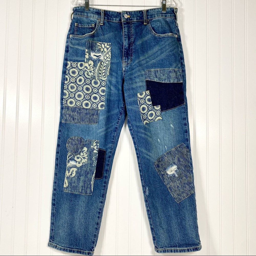 Pilcro Women’s The Borrowed Boyfriend Patch Jeans Size 30 Blue